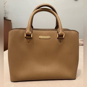 Michael Kors Leather Savannah Satchel Purse in Dark Khaki